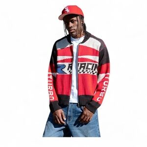 COPPER RIVET RED RACING FULL-ZIP SWEATER Size Large NWT